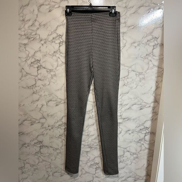 Zara Houndstooth Skinny Full Length Pants With Zipper on The Back of Leg Size S - Picture 1 of 4